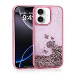 iPhone 16 İle Uyumlu Kılıf Sıvılı Simli Şeffaf Arka Yüzey Keto Silikon Kapak 35545 Pembe