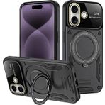 İphone 16 Kılıf Joy Lens Standlı Kapak - Siyah