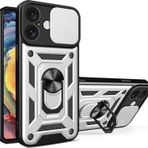 İphone 16 Kılıf Pars Lens Yüzüklü Silikon - Gümüş