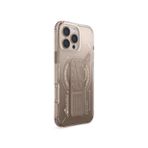 iPhone 16 Pro Max için Magsafe İle Uyumlu Kılıf Şarj Özellikli Teknoloji Desenli Standlı Skinarma Helio Kapak Gold