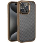 iPhone 16 Pro Max İle Uyumlu Kılıf Karbon Fiber Görünümlü Parlak Kamera Çerçeveli Venus Kapak 33441 Rose Brown