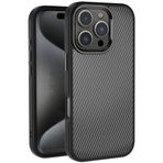 iPhone 16 Pro Max İle Uyumlu Kılıf Karbon Fiber Görünümlü Parlak Kamera Çerçeveli Venus Kapak 33441 Siyah