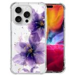 iPhone 16 pro max ile uyumlu kılıf lila çiçek harika baskılı şeffaf cep telefonu kılıfı dört köşe hava yastığı TPU yumuşak kılıf düşmeye karşı dayanıklı ve kaymaz