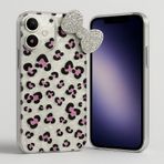 iPhone 16 Pro Max ile Uyumlu Parlak Leopar Desenli Taşlı Fiyonk Telefon Kılıfı – Şok Emici, Çizilmez, Esnek Koruma Kapak, Şeffaf Kenarlı Tasarım White