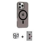 iPhone 16 Pro Max Kılıf Pusula Form Özel Seri - Siyah Bilvis 3D Mat Cam Ekran Koruyucu + Gri Pe