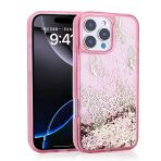 İphone 16 Pro Max Kılıf Sıvılı Simli Kelebek Baskılı Şeffaf Arka Yüzey Glis Silikon Kapak