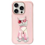 iPhone 16 Pro Max Uyumlu 3D Gözlük Zincir White Kedi Nakış İşlemeli Kabartmalı Cool Glasses Kılıf