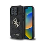 İphone 16 Pro Uyumlu Kılıf Guess Lisanslı Pu Deri 4g Desen Metal Büyük 4g Ve Yazı Logo Siyah