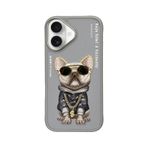 iPhone 16 Uyumlu 3D Gözlük Dolar Zincir Köpek Detaylı Nakış İşlemeli Kabartmalı Cool Glasses Kılıf