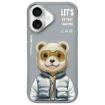iPhone 16 Uyumlu 3D Gözlük Fermuar Ayıcık Detaylı Nakış İşlemeli Kabartmalı Cool Cute Kılıf