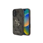 İphone 16 Uyumlu Kılıf Guess Lisanslı Pu Deri 4g Desenli Metal Büyük 4g Ve Yazı Logolu Kahverengi