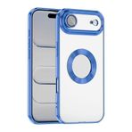 iPhone 17 Air Kılıf Logo Gösteren Parlak Kenarlı Kamera Lens Korumalı Şeffaf Omega Silikon Kapak Mavi