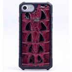 iPhone 7 Kılıf Crocow Kapak Timsah Deri Desenli Gerçek Deri Arka Kapak İle Uyumlu KIRMIZI