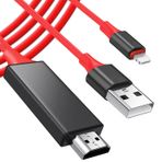 iPhone - HDMI Adaptör Kablosu ile Uyumlu [Apple MFi Sertifikalı] HDMI Adaptörü iPhone iPad iPod TV Projektör Monitörü için, 1080P Dijital AV Sync Ekran Adaptör Kablosu Şarj Konektörü ile 2,0 m Kırmızı