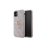 İphone Uyumlu 11 Kılıf Guess Pu Deri Büyük Metal Logo Dizaynlı Kapak Pembe