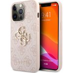 İphone Uyumlu 13 Pro Max Kılıf Guess Lisanslı Pu Deri 4g Desen Metal Büyük 4g Ve Yazı Logolu Pembe