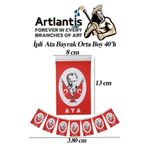 Ipli Ata Bayrak Orta Boy 40Li 8X13cm 1 Paket Atali Bayrak Kagit Ipli Sirali Ayyildiz Bayrak Sinif Susu Okul Bayram