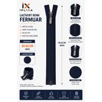 İPLİXA Lacivert Sert Plastik Diş Fermuar 60-62 CM Metal Elcikli Dayanıklı Mont Çanta Ceket Fermuarı