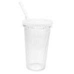 iplusmile Kahve Suyu Çay İçin Pipetli Kapaklı Basit Dikey Çizgili Cam Bardak Çok Amaçlı İçme Kupası