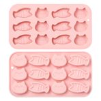 Ipotkitt 2 adet pembe kedi ve balık şekilli silikon kurabiye kalıpları sevimli hayvan kauçuk çikolata kalıpları DIY zanaat bisküvi şeker Cupcake pişirme yapma malzemeleri