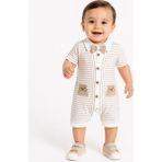 IQ Baby Erkek Bebek Papyonlu Çizgili Ayıcıklı Tulum 0-3 / 3-6 / 6-9 Ay - 00 Gri - 6-9 M