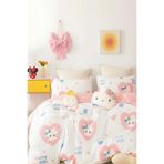 İQON Lastikli Çarşaflı Nevresim Takımı Tek Kişilik Hello Kitty Beyaz