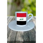 Irak Ülke Bayrağı Bayrak Baskılı Türk Kahvesi Fincanı Tabaklı Kişiye Özel Model 2