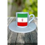 Iran Ülke Bayrağı Bayrak Baskılı Türk Kahvesi Fincanı Tabaklı Kişiye Özel Model 1