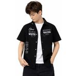 İREM ÇOCUK GİYİM Erkek Çocuk Çıtçıt Kapamalı Black White Yazılı Renk Oversize Kalıp Kısa Kol Gömlek,Siyah 10-11 Yaş