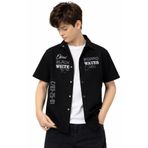 İREM ÇOCUK GİYİM Erkek Çocuk Çıtçıt Kapamalı Black White Yazılı Renk Oversize Kalıp Kısa Kol Gömlek,Siyah 9-10 Yaş
