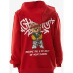 İrem Çocuk Giyim Erkek Çocuk /kız Çocuk Önü Yazı Sırtı Ayıcık Desenli Kapüşonlu Kırmızı Sweatshirt - 13 Yaş