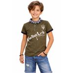 İREM ÇOCUK GİYİM Erkek Çocuk Vintage Yazılı Düğme Kapamalı Renk Polo Yaka Tişört,Haki 9-10 Yaş