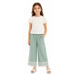 İrem Çocuk Giyim Kız Çocuk Bluzu Müslin Kumaş Çiçek Nakışlı Taş Detaylı Sırtı Fiyonk Detaylı Pantolonun Paça Kısımları Güpür Detaylı Bej Renk Şık Ikili Takım - 3 Yaş
