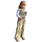 İrem Çocuk Giyim Kız Çocuk Cep Üzeri Çiçek Nakışlı Kolları Triko Model Gabardin Kumaş Yeşil Renk Ikili Takım - 5 Yaş