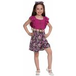 İREM ÇOCUK GİYİM Kız Çocuk Çiçek Desen Fırfırlı Tulum,Fuşya 4 Yaş