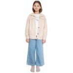 İrem Çocuk Giyim Kız Çocuk Çiçek Püskül Detaylı Ceket Geniş Paça Pantolon Sweatshirt Üçlü Krem Renk Bayramlık Takım - 9 - 10 Yaş