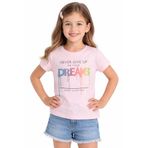 İREM ÇOCUK GİYİM Kız Çocuk Dreams Yazı Desenli Renk Kısa Kol Tişört,Pudra 7 Yaş