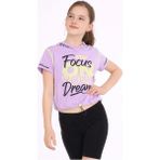 İrem Çocuk Giyim Kız Çocuk Focus Yazı Desenli Kapüşonlu Kısa (Crop) Model Beli Lastikli Lila Renk Tişört - 11 - 12 Yaş
