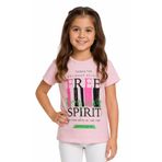 İREM ÇOCUK GİYİM Kız Çocuk Free Spirit Yazı Desenli Renk Kısa Kol Tişört,Pudra 8 Yaş