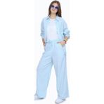 İrem Çocuk Giyim Kız Çocuk Gabardin Kumaş Ceket Pantolon Askılı Badi Bebe Mavisi Renk Oversize Kalıp Tarz Üçlü Takım - Bebek Mavisi - 11 Yaş