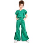 İrem Çocuk Giyim Kız Çocuk Puantiyeli Kısa Kollu Bluz Geniş Paça Modelli Pantolon Yeşil Renk Şık İkili Takım - 00Yeşil - 13 - 14 Yaş