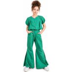 İrem Çocuk Giyim Kız Çocuk Puantiyeli Kısa Kollu Bluz Geniş Paça Modelli Pantolon Yeşil Renk Şık İkili Takım - 00Yeşil - 5 - 6 Yaş