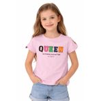 İREM ÇOCUK GİYİM Kız Çocuk Queen Yazı Desenli Omzu Şerit Detaylı Kısa(Crop) Renk Tişört,Pembe 9-10 Yaş