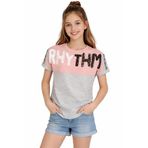 İREM ÇOCUK GİYİM Kız Çocuk Rhythm Yazı Desenli Renk Kısa Kol Tişört,Pudra 10-11 Yaş
