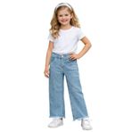 İREM ÇOCUK GİYİM Kız Çocuk Taş Detaylı Püsküllü Model Geniş Paçalı Renk Kot Pantolon,Mavi 8-9 Yaş