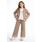 İREM ÇOCUK GİYİM Kız Çocuk Taş Ve Nakış Detaylı Gabardin Kumaş Ceket Pantolon Sweatshirt Açık Kahve Renk Üçlü Takım,Açık Kahve 5 Yaş