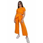 İREM ÇOCUK GİYİM Kız Çocuk Tişörtün Yanları Büzgülü Kısa(Crop) Model Pantolonu Detaylı Renk İkili Takım,Turuncu 5-6 Yaş