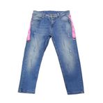 İREM ÇOCUK GİYİM Kız Çocuk Yırtık Yıpratma Desenli Pembe Şeritli Kot Pantolon,Mavi 4-5 Yaş