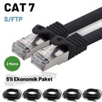 IRENIS 5 adet 2 Metre IRENIS CAT7 Kablo S/FTP Ethernet Network LAN Ağ Kablosu (siyah)
