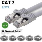 IRENIS 5 Adet 25 cm IRENIS CAT7 Kablo S/FTP Ethernet Network Lan Ağ Kablosu - Gri